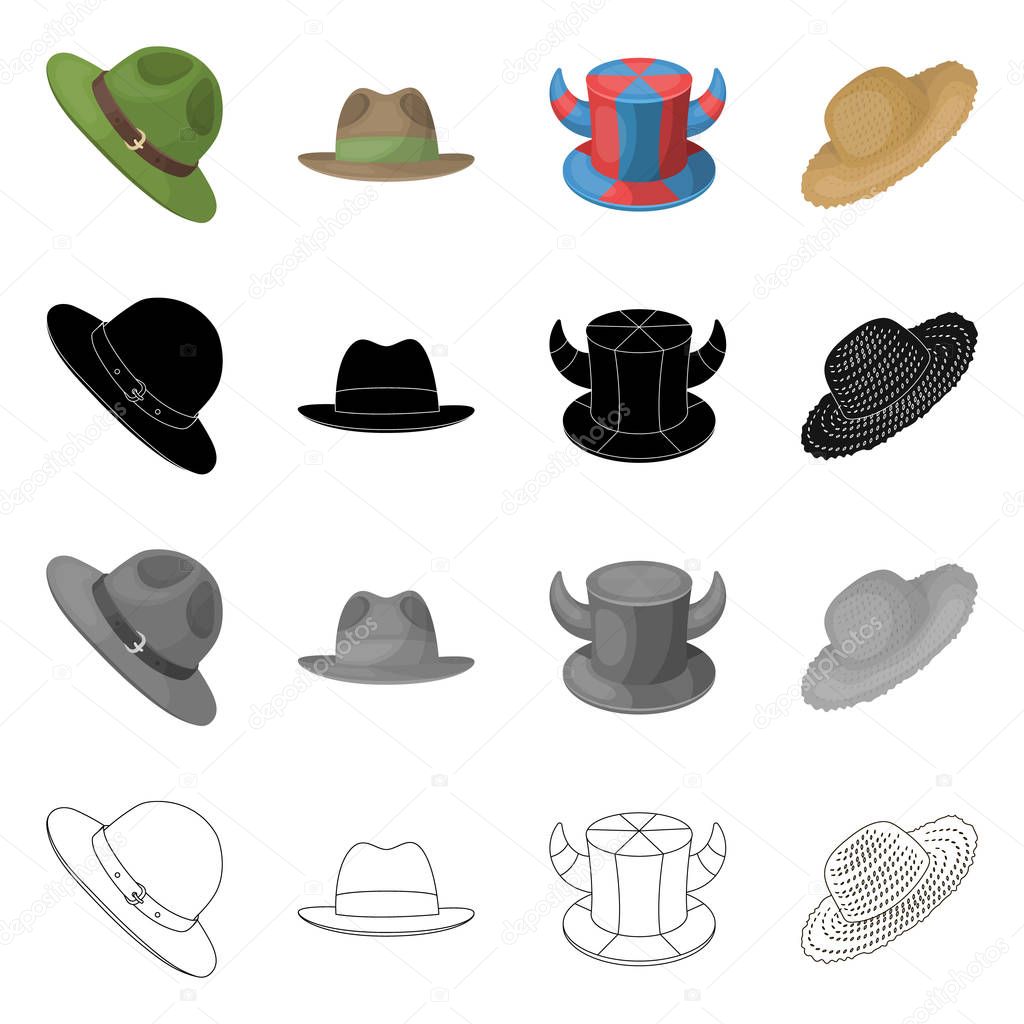 Vector illustration of hat and cap sign. Collection of hat and model stock symbol for web.