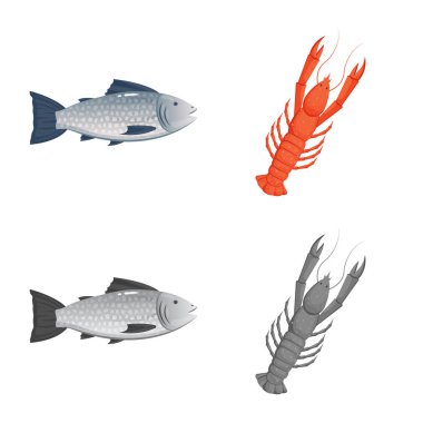 Taze ve restoran simge vektör Illustration. Taze ve deniz hisse senedi vektör çizim seti.