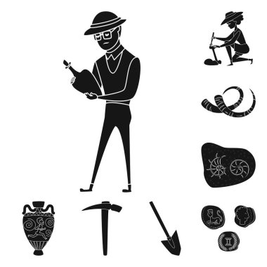 Müze ve nitelikleri logosu izole nesne. Stok için müze ve tarihsel vektör simgesi seti.