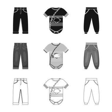 Moda ve giysi işareti yalıtılmış nesne. Hisse senedi için moda ve pamuk vektör simge kümesi.