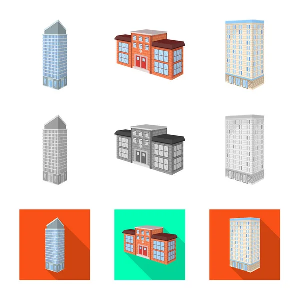 Oggetto isolato di costruzione e simbolo dell'edificio. Serie di costruzione e stock immobiliare illustrazione vettoriale . — Vettoriale Stock