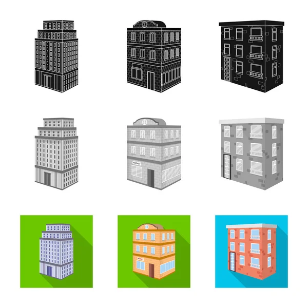 Illustrazione vettoriale della costruzione e simbolo dell'edificio. Serie di costruzione e stock immobiliare illustrazione vettoriale . — Vettoriale Stock