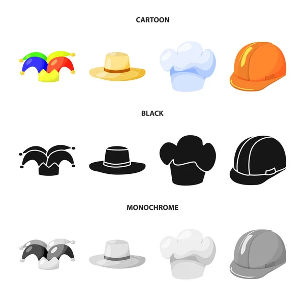 Vectorillustratie van kleding en cap logo. Set van kleding en baret voorraad vectorillustratie. — Stockvector