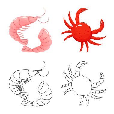 Taze ve restoran simge vektör Illustration. Hisse senedi için taze ve deniz vektör simge kümesi.