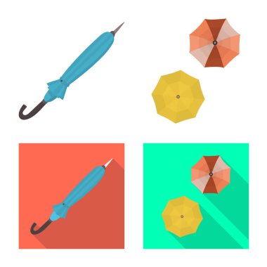 Koruma ve kapalı logo yalıtılmış nesne. Koruma ve web için yağmurlu hisse senedi simgesi toplama.