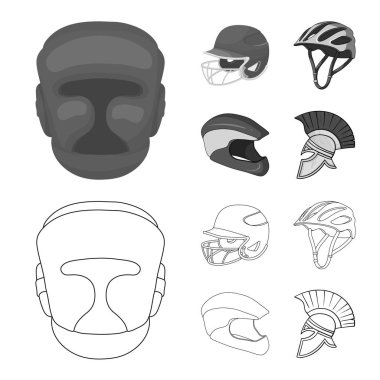 Kask ve spor işareti yalıtılmış nesne. Hisse senedi için kask ve moto vektör simge topluluğu.
