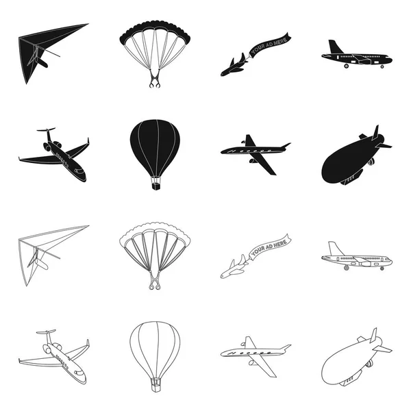 Geïsoleerde object van vervoer en object symbool. Collectie van vervoer en zweefvliegen voorraad vectorillustratie. — Stockvector