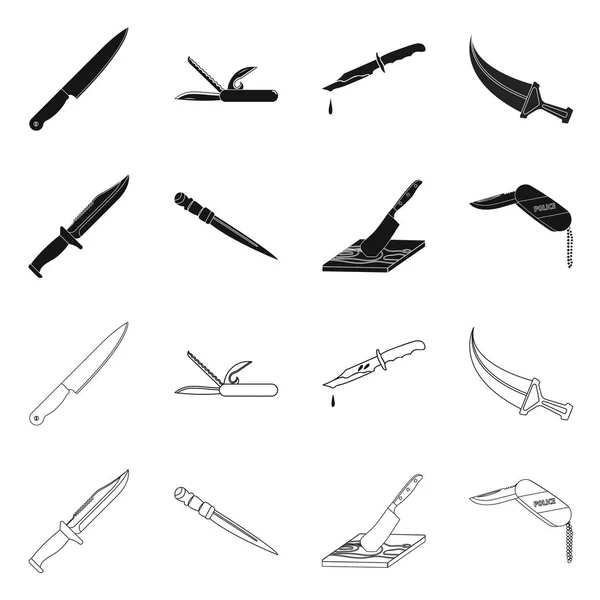Изолированный объект ножа и вырезанный логотип. Набор ножей и плоского символа запаса для паутины . — стоковый вектор