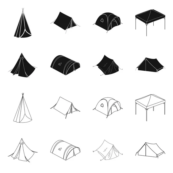 Векторный дизайн палатки и кемпинга. Коллекция векторной иллюстрации палаток и лесов . — стоковый вектор