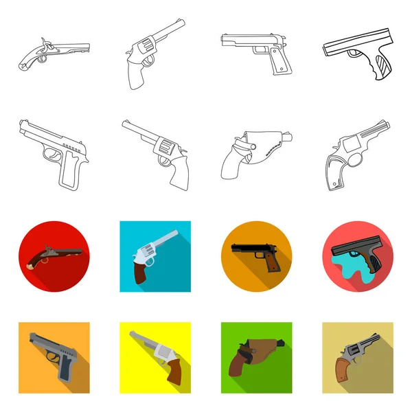 Ilustración vectorial de revólver e icono de pistola. Colección de revólver y gatillo símbolo de culata para web . — Vector de stock