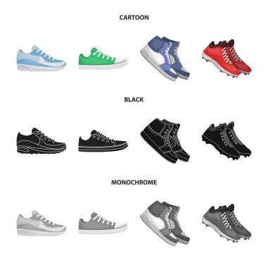 Ayakkabı ve spor simgesi yalıtılmış nesne. Ayakkabı ve fitness hisse senedi vektör çizim seti.