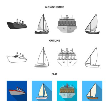 Yat ve gemi simge vektör tasarımı. Yat ayarla ve stok için vektör simge cruise.