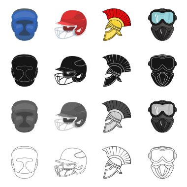 Kask ve spor logosu vektör illüstrasyon. Web için kask ve moto stok sembolü seti.