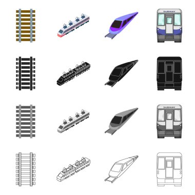 Tren ve tren simge vektör tasarımı. Demiryolu ve web için yol hisse senedi simgesi toplama.