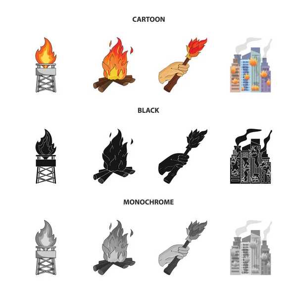 화재와 화 염 로고의 고립 된 개체입니다. 화재와 불덩어리 주식 벡터 일러스트 레이 션의 설정. — 스톡 벡터