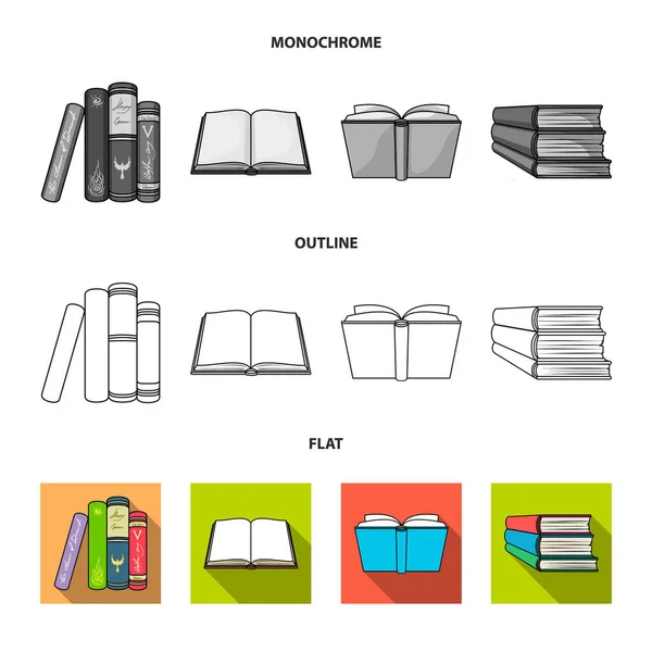 Oggetto isolato di libreria e logo del libro di testo. Raccolta di biblioteca e stock simbolo scolastico per il web . — Vettoriale Stock