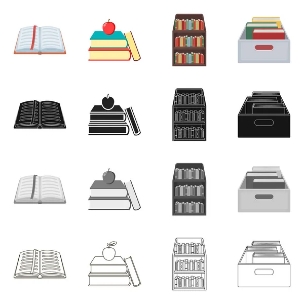 Ilustração vetorial do logotipo da biblioteca e do livro didático. Coleção de biblioteca e ícone de vetor escolar para estoque . — Vetor de Stock