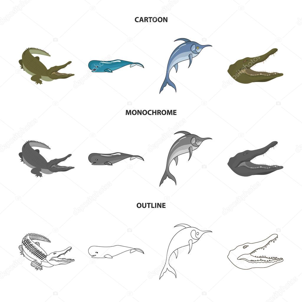 Isolated object of sea and ocean logo. Set of sea and reptiles vector icon for stock.