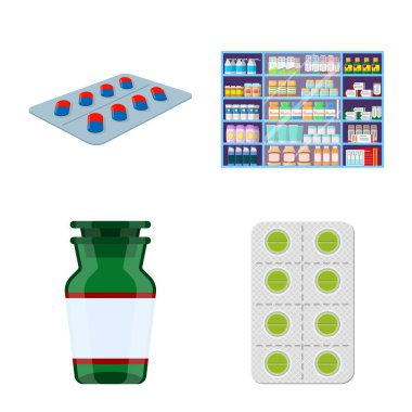 Eczane ve ilaç simge vektör tasarımı. Eczane ve sağlık hisse senedi vektör çizim topluluğu.