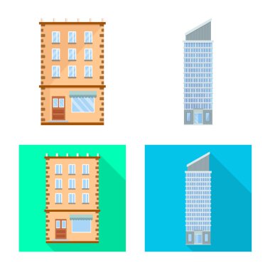 Belediye vektör tasarımı ve merkezi oturum açın. Web için belediye ve Emlak hisse senedi simgesi kümesi.