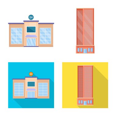 Belediye yalıtılmış nesne ve merkezi oturum açın. Web için belediye ve Emlak hisse senedi simgesi kümesi.