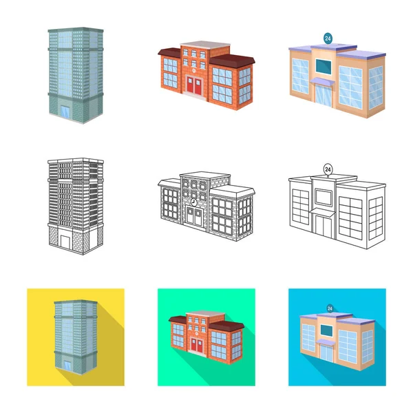 Diseño vectorial de construcción y letrero de edificio. Conjunto de construcción y stock de bienes símbolo para web . — Archivo Imágenes Vectoriales