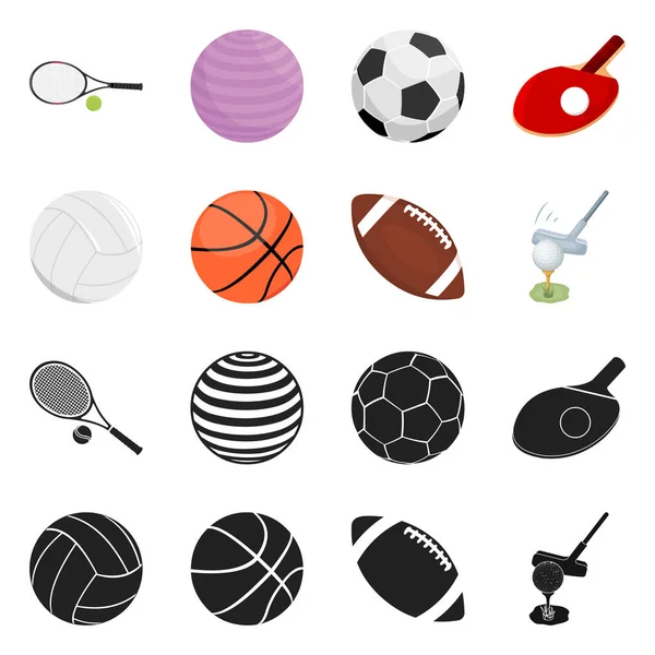 Vektor-Illustration von Ball und Fußballsymbol. Sammlung von Ball- und Basketballvektorillustrationen. — Stockvektor