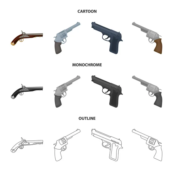 Diseño vectorial de revólver y símbolo de pistola. Colección de revólver y gatillo símbolo de culata para web . — Vector de stock