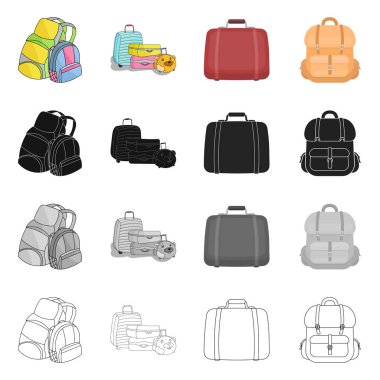Sırt çantası ve çanta simgesinin yalıtılmış nesnesi. Web için sırt çantası ve okul stok sembolü seti.