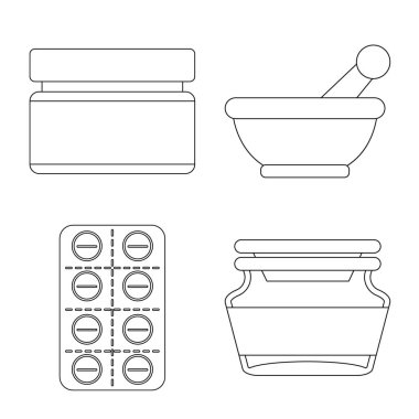 Eczane ve ilaç logo vektör çizimi. Web için eczane ve sağlık hisse senedi simgesi kümesi.