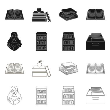 Kütüphane ve ders kitabı işareti vektör tasarımı. Hisse senedi için Kütüphane ve okul vektör simge topluluğu.