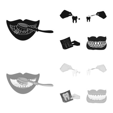 Diş ve mutlu sembol yalıtılmış nesne. Diş ve web için beyazlatma hisse senedi simgesi ayarla.