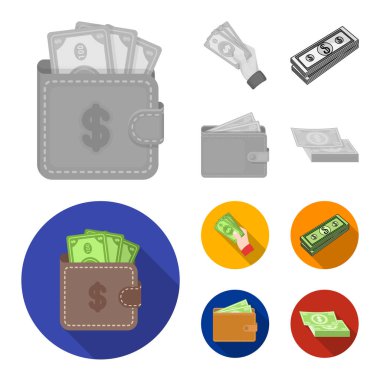 Nakit ve para birimi simgesinin yalıtılmış nesnesi. Nakit ve yığın stok vektör illüstrasyon toplama.