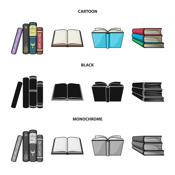 Vector illustratie van bibliotheek en tekstboek symbool. Set van bibliotheek en school vector pictogram voor voorraad. — Stockvector