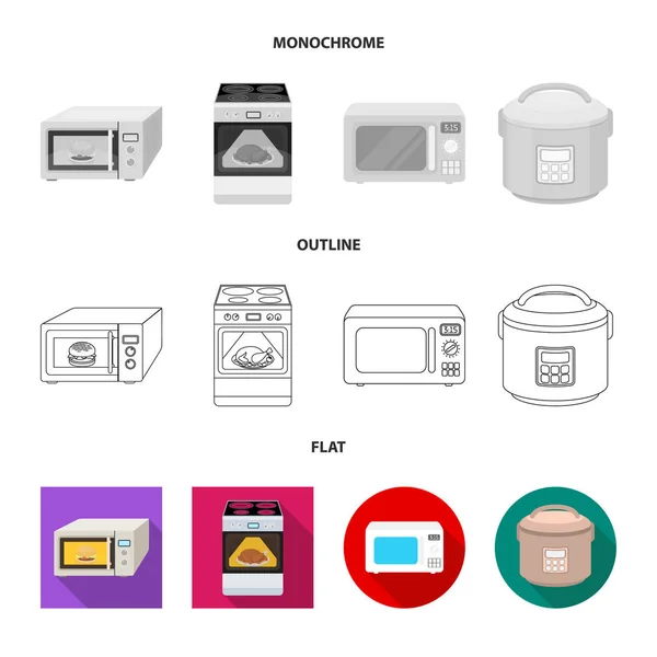 Illustration vectorielle de la nourriture et signe intérieur. Jeu de symbole de stock de nourriture et cuisinière pour toile . — Image vectorielle