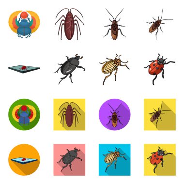 Böcek ve böcek simge vektör tasarımı. Hisse senedi için böcek ve Cadılar Bayramı vektör simge kümesi.