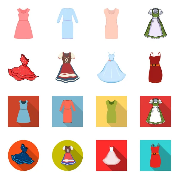 Εικονογράφηση διάνυσμα εικονίδιο του φόρεμα και τα ρούχα. Σετ φόρεμα και βραδινά απόθεμα σύμβολο για το web. — Διανυσματικό Αρχείο