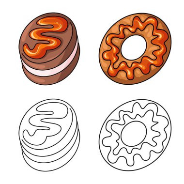 Şekerleme ve mutfak logo yalıtılmış nesne. Şekerlemeler ve hisse senedi için ürün vektör simge kümesi.