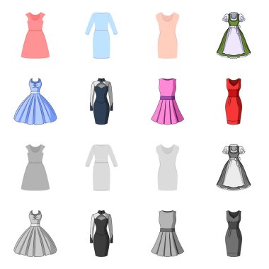 Elbise ve kıyafetler simge vektör Illustration. Elbise ve hisse senedi için akşam vektör simge kümesi.
