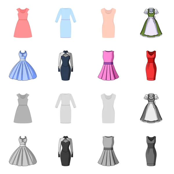 Vektorillustration av klänning och kläder symbol. Uppsättning av klänning och kvällen vektor ikon för lager. — Stock vektor