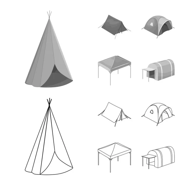 Векторный дизайн палатки и кемпинга. Набор тентовых и лесных векторных значков на складе . — стоковый вектор