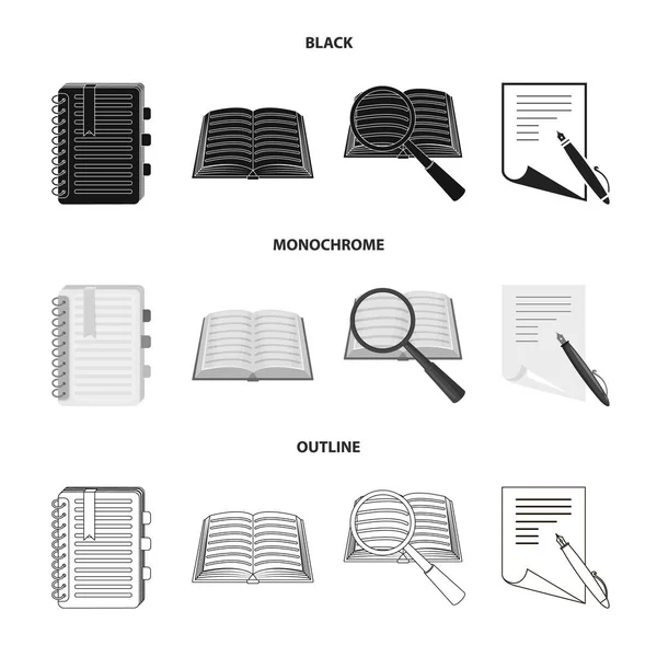 도 서 및 오픈 로고의 벡터 디자인입니다. 주식에 대 한 책과 연필 벡터 아이콘의 컬렉션. — 스톡 벡터