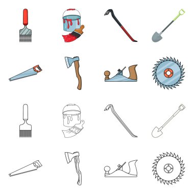 Aracı ve inşaat logo vektör tasarımı. Hisse senedi için aracı ve marangozluk vektör simge topluluğu.