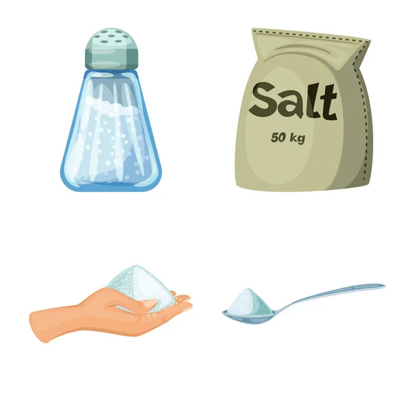 Ilustração vetorial de sal e símbolo de comida. Conjunto de sal e ícone vetor mineral para estoque . — Vetor de Stock
