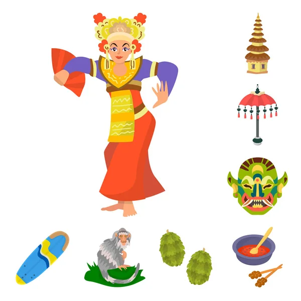 Bali ve Endonezya sembolü izole nesne. Hisse senedi için bali ve karayip vektör simgesi koleksiyonu.