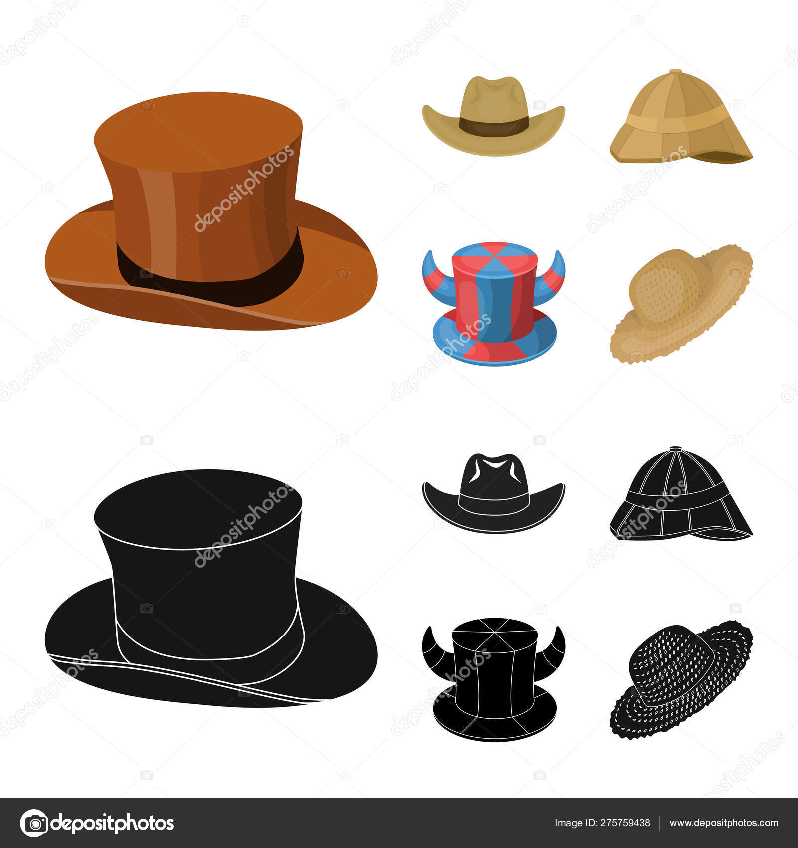 Vektor desain topi dan topi Set dari topi dan model stok