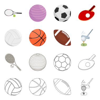 Topu ve futbol simge vektör tasarımı. Top ve basketbol hisse senedi vektör çizim seti.