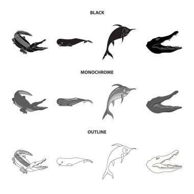 Deniz ve okyanus sembolü vektör tasarımı. Web için deniz ve sürüngenler stok sembolü koleksiyonu.
