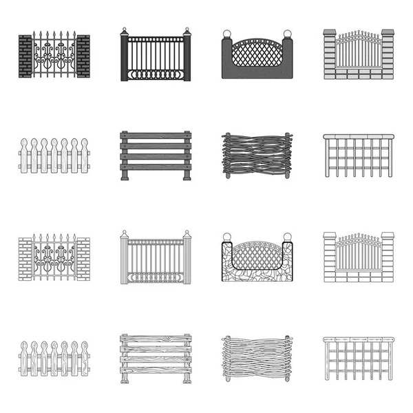 Vector illustration of gate and fence icon. Set of gate and wall stock symbol for web. — Stock Vector