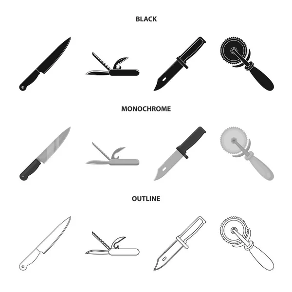 Diseño vectorial de cuchillo e icono de corte. Colección de cuchillo e ilustración de vector de stock plano . — Vector de stock
